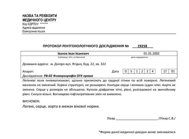 Довідка про флюорографію